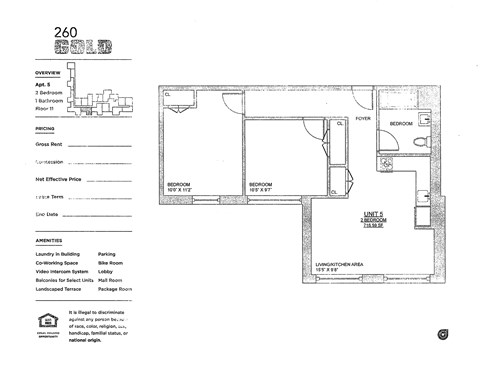 Floor plan for 2 beds, 1 bath, 652 sqft